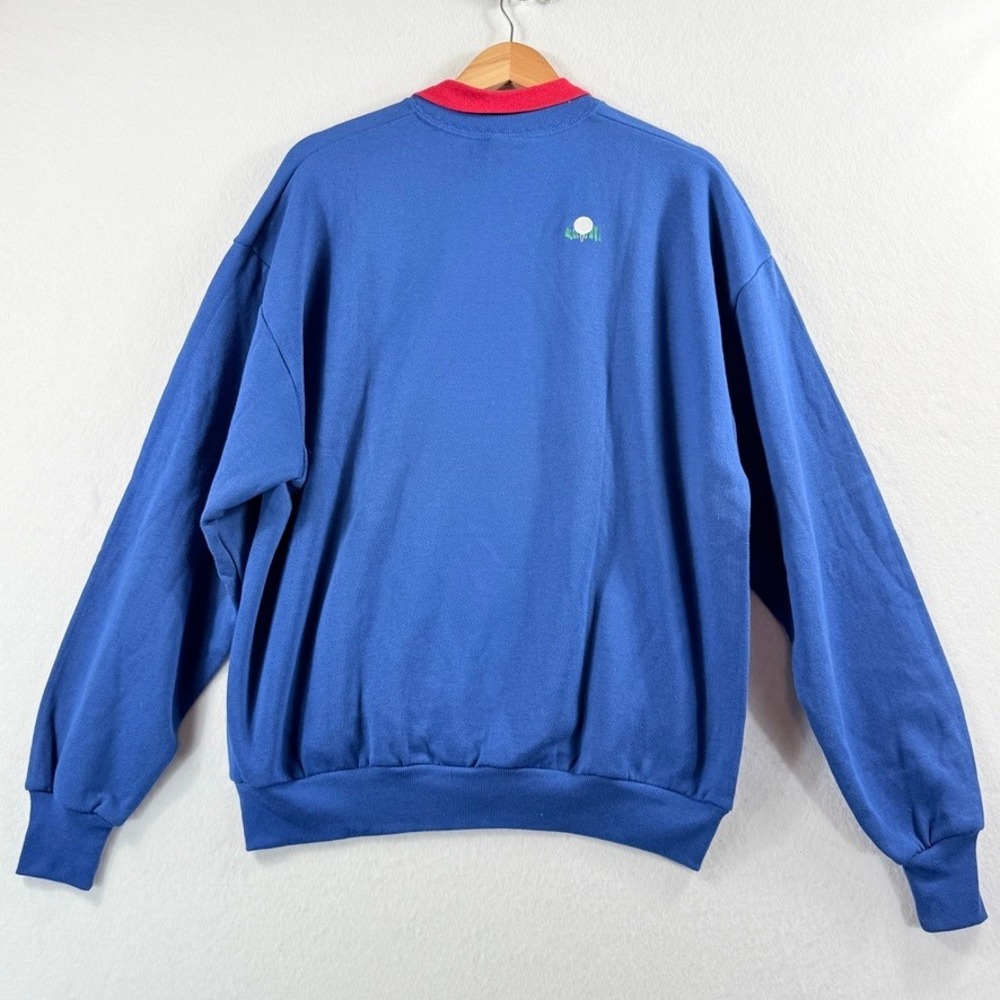 Just Ducky Golf Sweatshirt Women XL Blue Red Collar Vintage Grandma Retro 90s - Picture 7 of 11